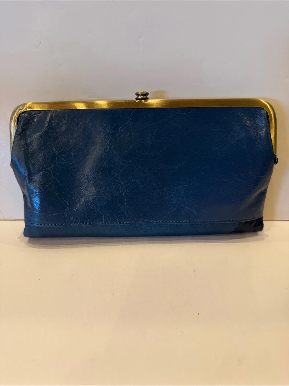 HOBO Blue and Black Leather Colorblock Frame Clutch